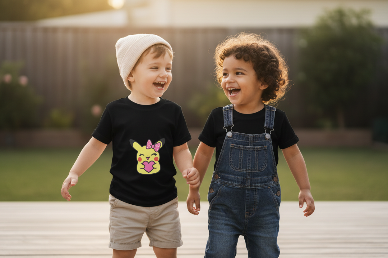 Pour les petites aventures du quotidien… un t-shirt tout doux et trop mignon ! ~ Pika fille ~ 2T, 3T, 4T, 5T